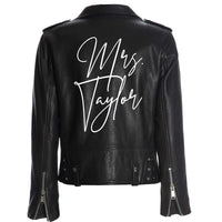 Thumbnail for Custom Mrs. White Denim Jacket // Iron on Heat Transfer // Mrs. Jacket Mrs. Personalized Decal works on faux leather + leather bride jacket