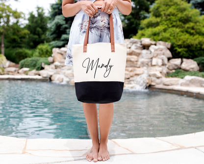 Personalized Bridesmaid Canvas Tote Bags zipper