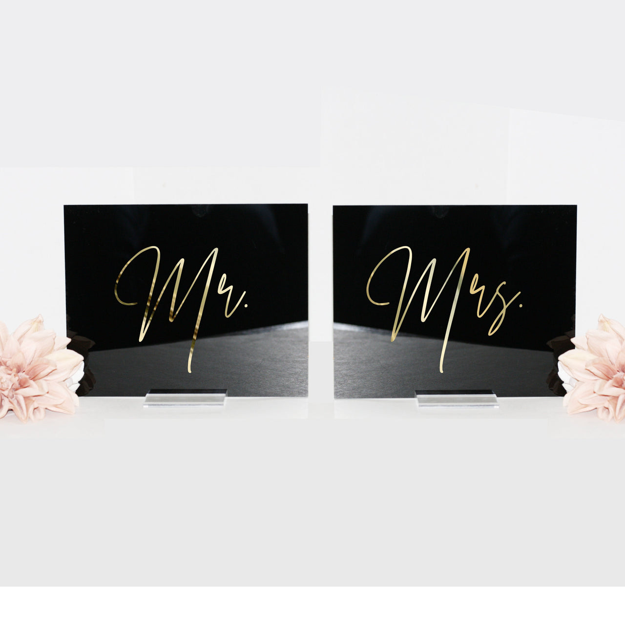 SET OF 2, Acrylic Mr Mrs Tabletop Signs, Mr and Mrs Sign, table sign, for sweetheart table, gold, blush, modern wedding, minimalist - CS7A