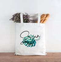 Thumbnail for Palm leaf tote bag personalized with name and date