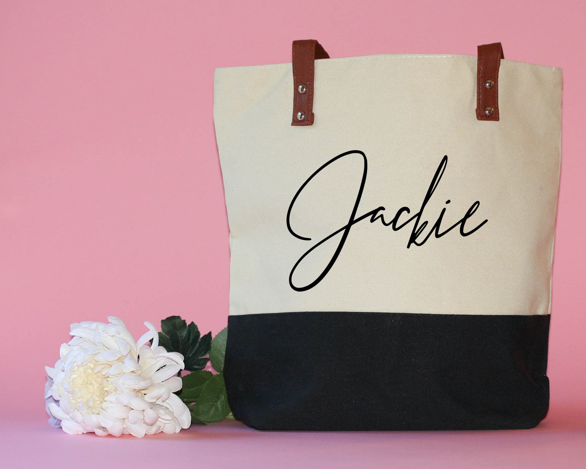 Personalized Bridesmaid Canvas Tote Bags zipper