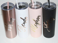 Thumbnail for Personalized Tall Metal Tumblers with Lid and Straw Bridesmaid Gifts Rose Gold Blush Pink Set of 4 5 6 7 8 9 Custom Cups maid of honor -TT4V