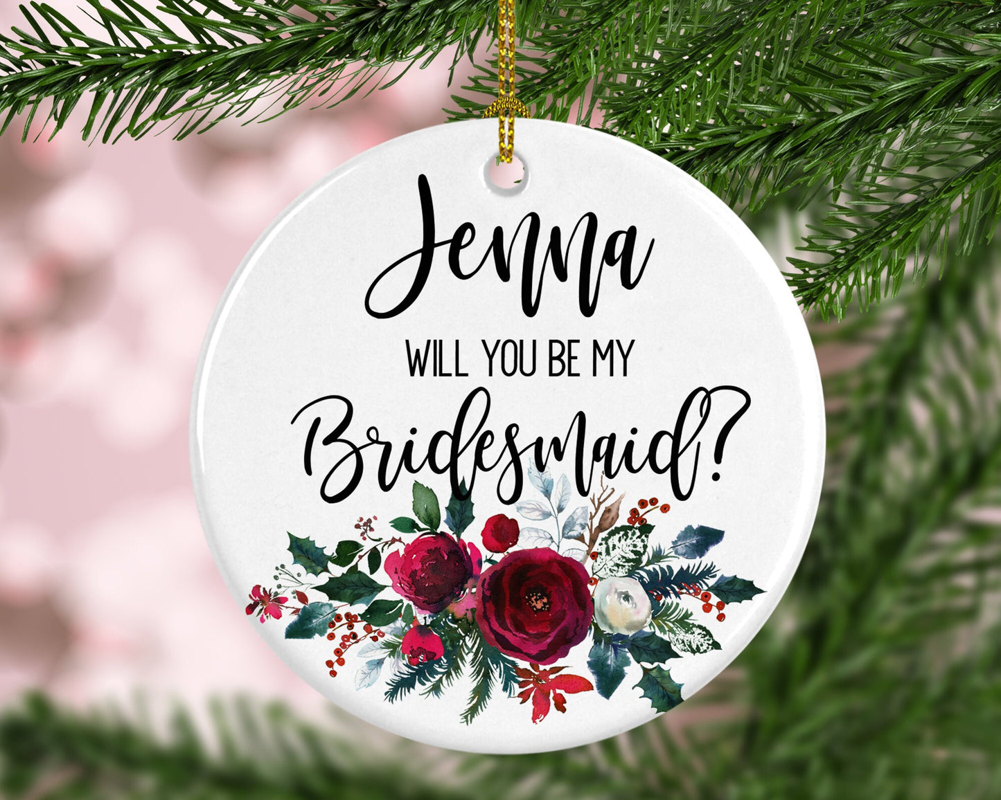 Personalized Bridesmaid Proposal Ornament ceramic