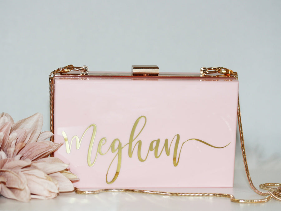 Personalized Acrylic Bridal Clutch for Mrs Bride Bridesmaid Maid of Honor Gift Bachelorette Party Favors Honeymoon Bag Going out CL1
