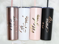 Thumbnail for Personalized Tall Metal Tumblers with Lid and Straw Bridesmaid Gifts Rose Gold Blush Pink Set of 4 5 6 7 8 9 Custom Cups maid of honor -TT4V