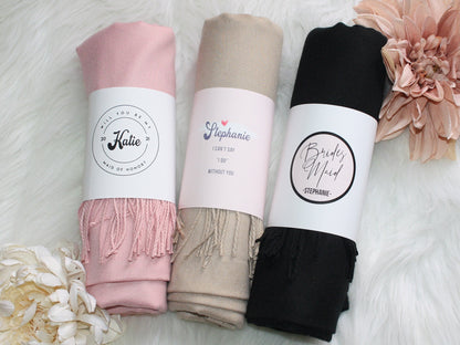 Cashmere blend bridesmaid pashmina with personalized band spring shawl fall scarf winter wedding favor bridesmaid proposal bridal party gift