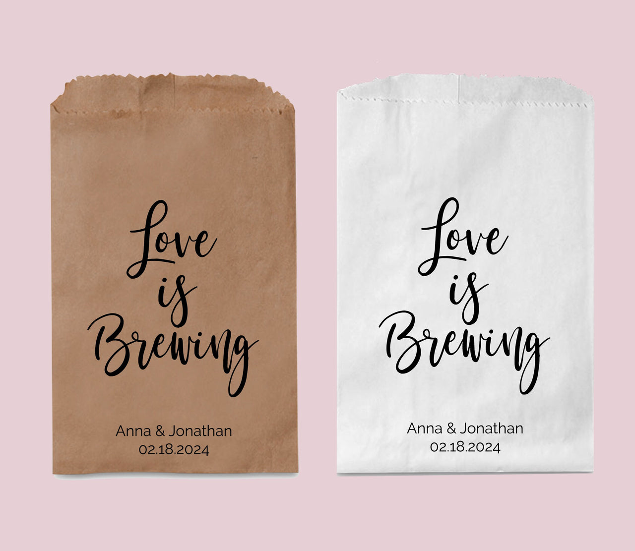 Love is Brewing Wedding Favor Paper Bags for Coffee Beans