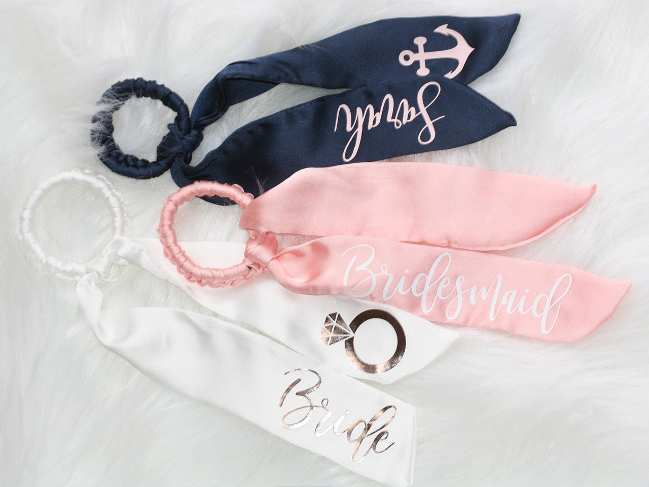 Bridesmaid Hair Ties With Tail, Personalized Scrunchie, Maid of Honor Proposal, Bridal Shower Favor