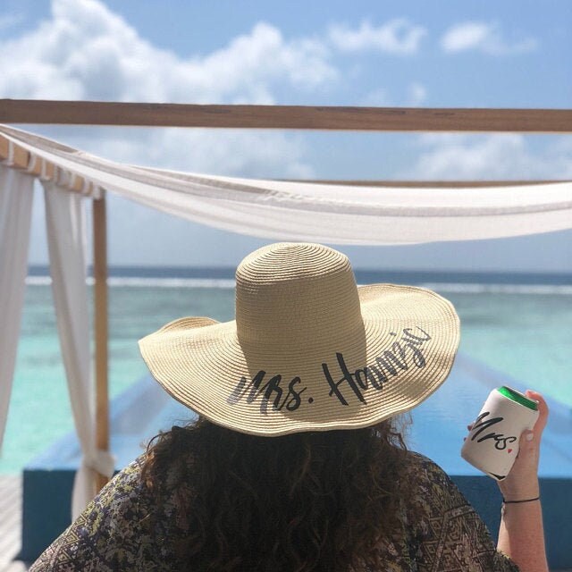 Mrs Floppy Hat Custom Floppy Hat Floppy Sun Hat Newly Engaged Gift Mrs Beach Hat Honeymoon Beach Hat Personalized Bride Gift straw - FH27HTV