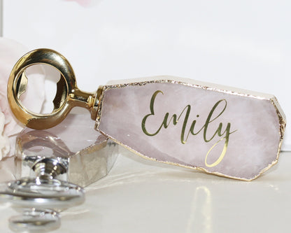 Personalized Bridesmaid Gifts Gemstone Rose Quartz Bottle opener Proposal box, Luxury Gift for Maid of honor, bride, mother of bride groom