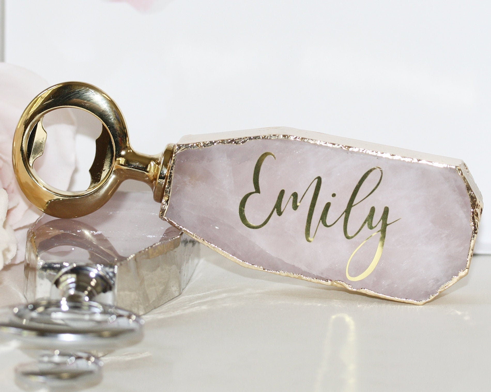 Personalized Bridesmaid Gifts Gemstone Rose Quartz Bottle opener Proposal box