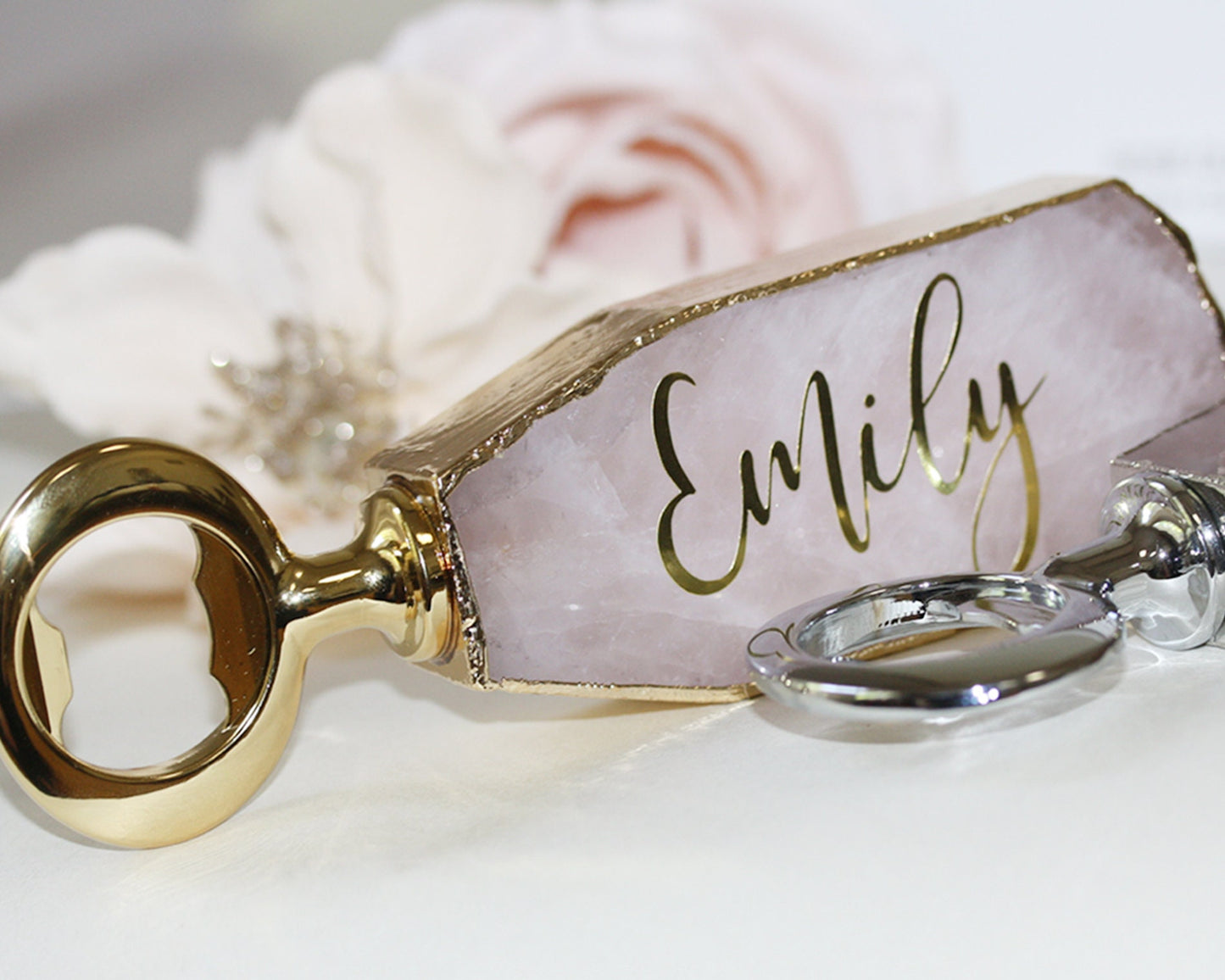 Personalized Bridesmaid Gifts Gemstone Rose Quartz Bottle opener Proposal box, Luxury Gift for Maid of honor, bride, mother of bride groom