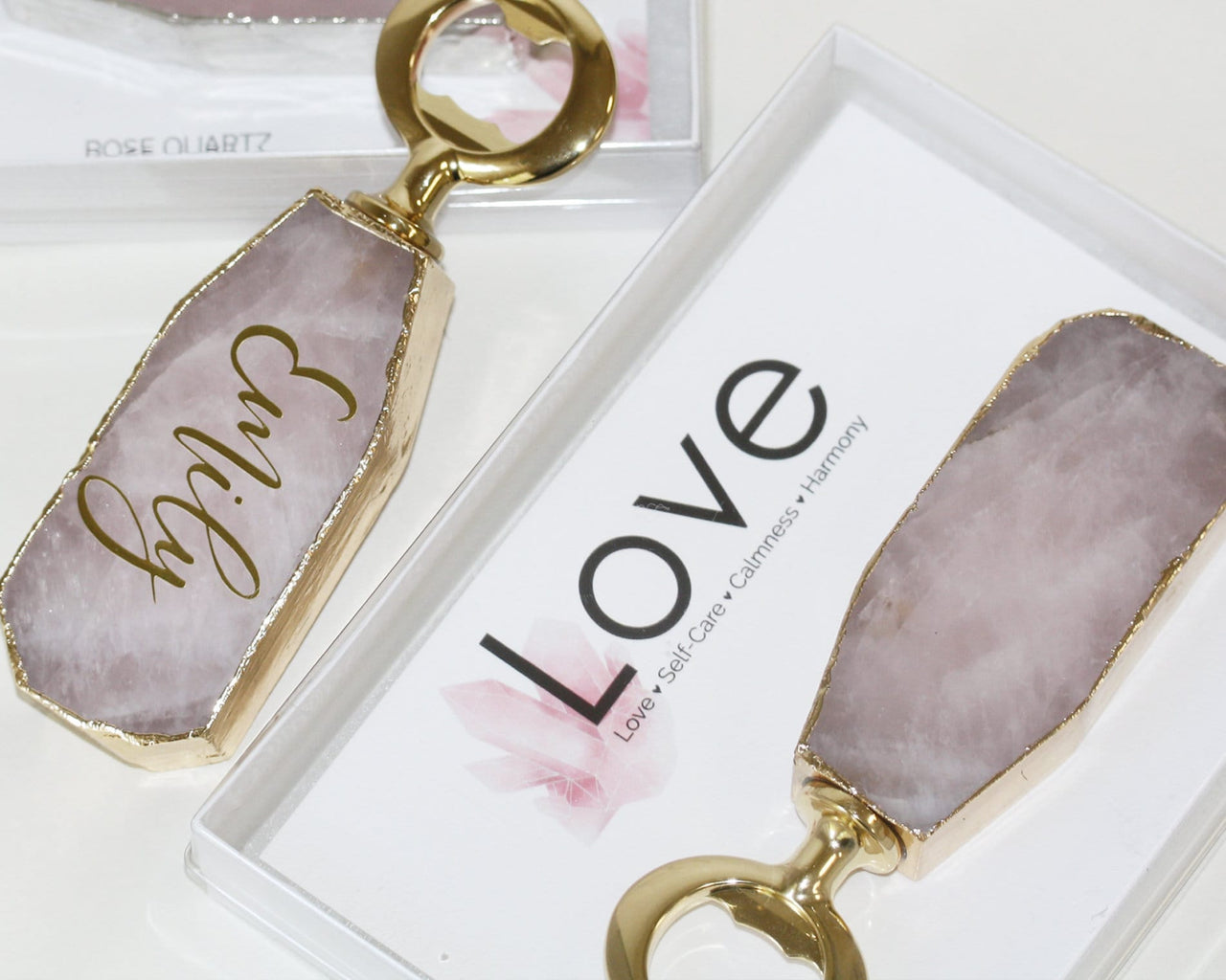 Personalized Bridesmaid Gifts Gemstone Rose Quartz Bottle opener Proposal box
