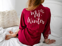 Thumbnail for Bridal robe with lace Mrs Robe Personalized Cotton honeymoon gift for bride bridal shower valentines day burgundy robe getting ready