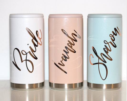 Personalized 12oz Slim Can Cooler for hard seltzer bridesmaid gifts SET OF 5 6 7 8 + get DISCOUNT skinny Stainless Steel insulated