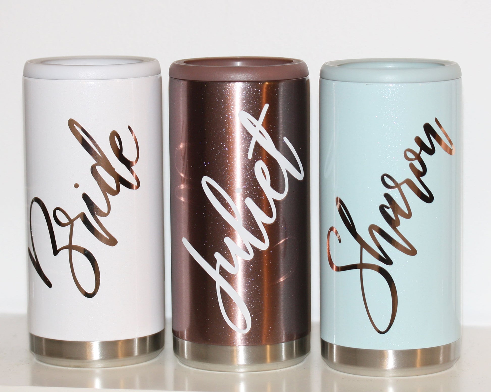 Personalized 12oz Slim Can Cooler for hard seltzer bridesmaid gifts SET OF 5 6 7 8 + get DISCOUNT skinny Stainless Steel insulated