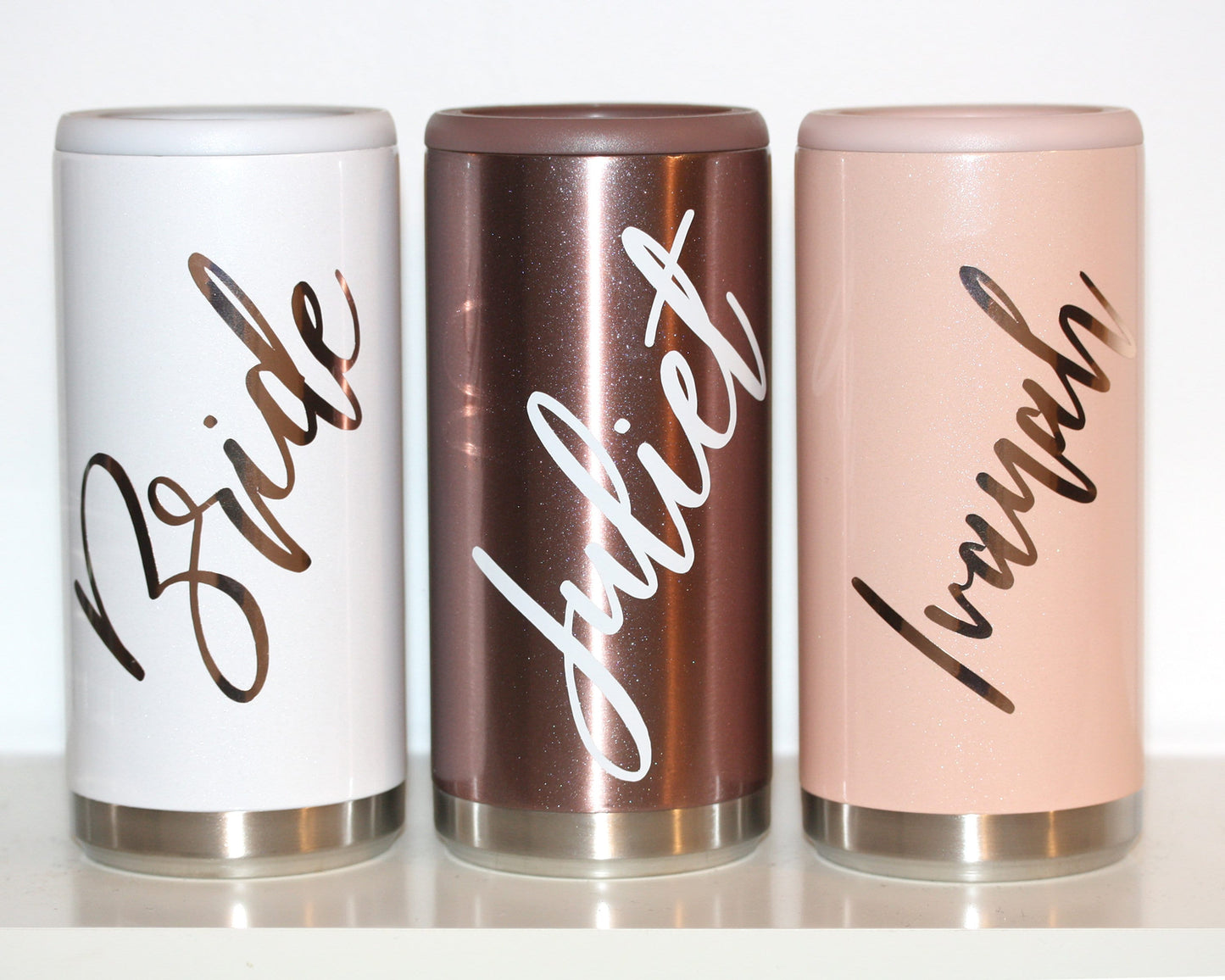 Personalized 12oz Slim Can Cooler for hard seltzer bridesmaid gifts SET OF 5 6 7 8 + get DISCOUNT skinny Stainless Steel insulated