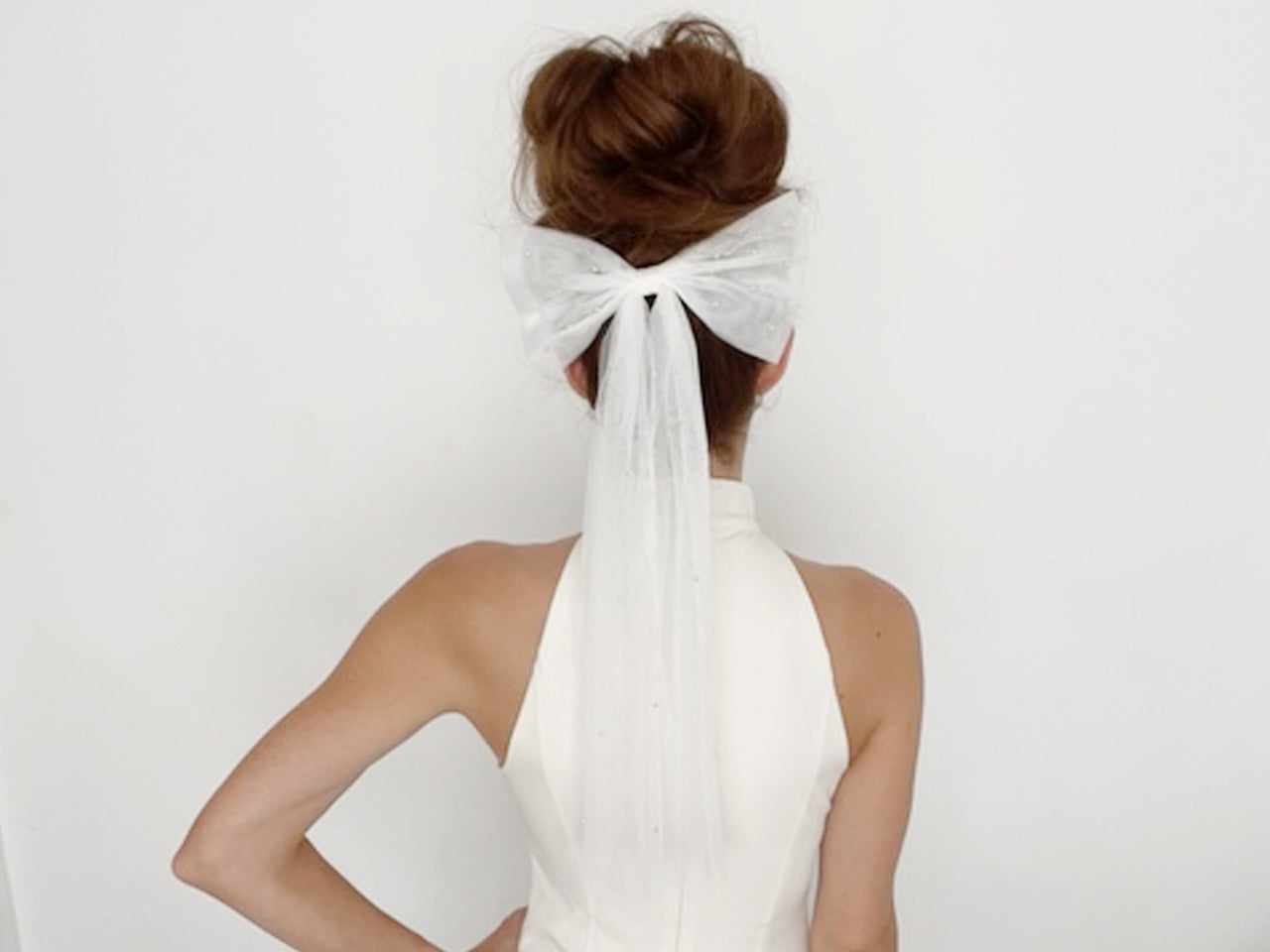 Juinte Bridal Hair Bow Veil Bachelorette Party Pearl Clip Wedding