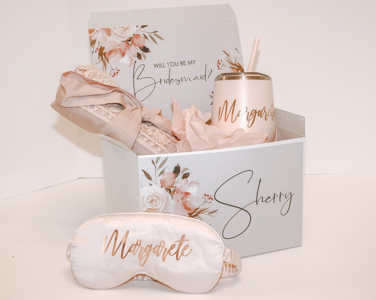 Personalized Bridesmaid Proposal Gift Box Set with Robe, Sleepmask, Wine Tumbler and custom gift box, Self Care Gift Box Set for her