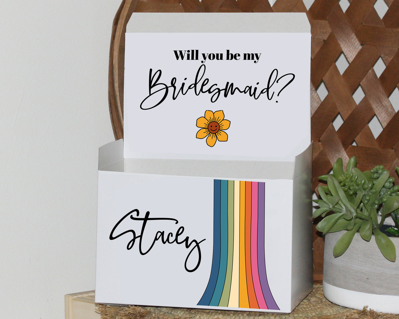 Bridesmaid Proposal Gift Box, Custom Proposal Gift Box with outside and inside art, Empty Gift Box, Greenery Eucalyptus tropical leafy