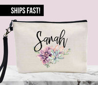 Thumbnail for Personalized Make Up Bag with Zipper and wristlet strap with clip
