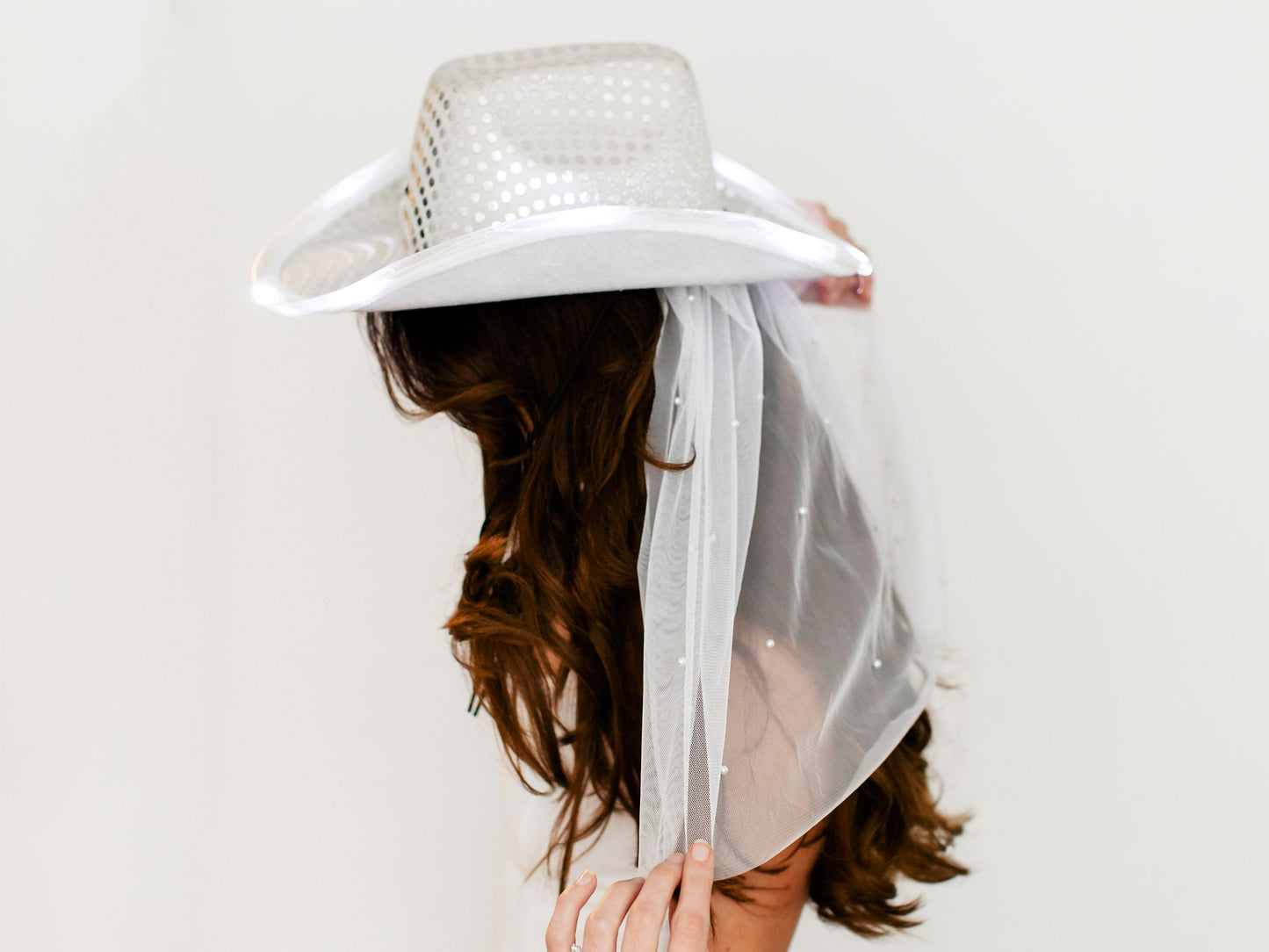 Cowgirl Hat w/ lights + Veil for bachelorette party