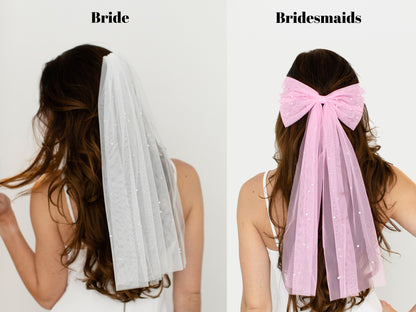 Pearl Veil and Hair Bow Clip for Bachelorette party