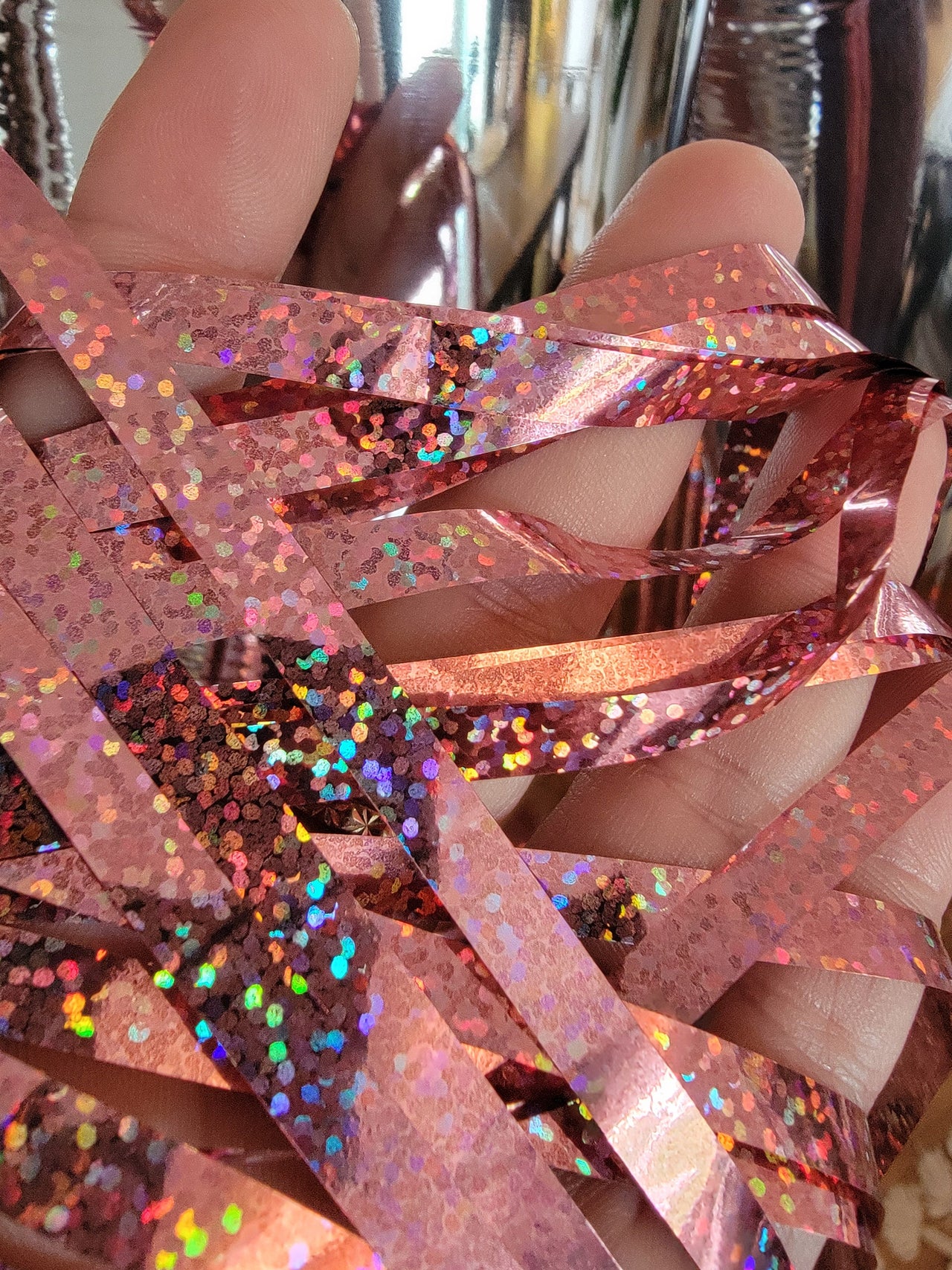 Rose Gold Holographic Foil Curtains