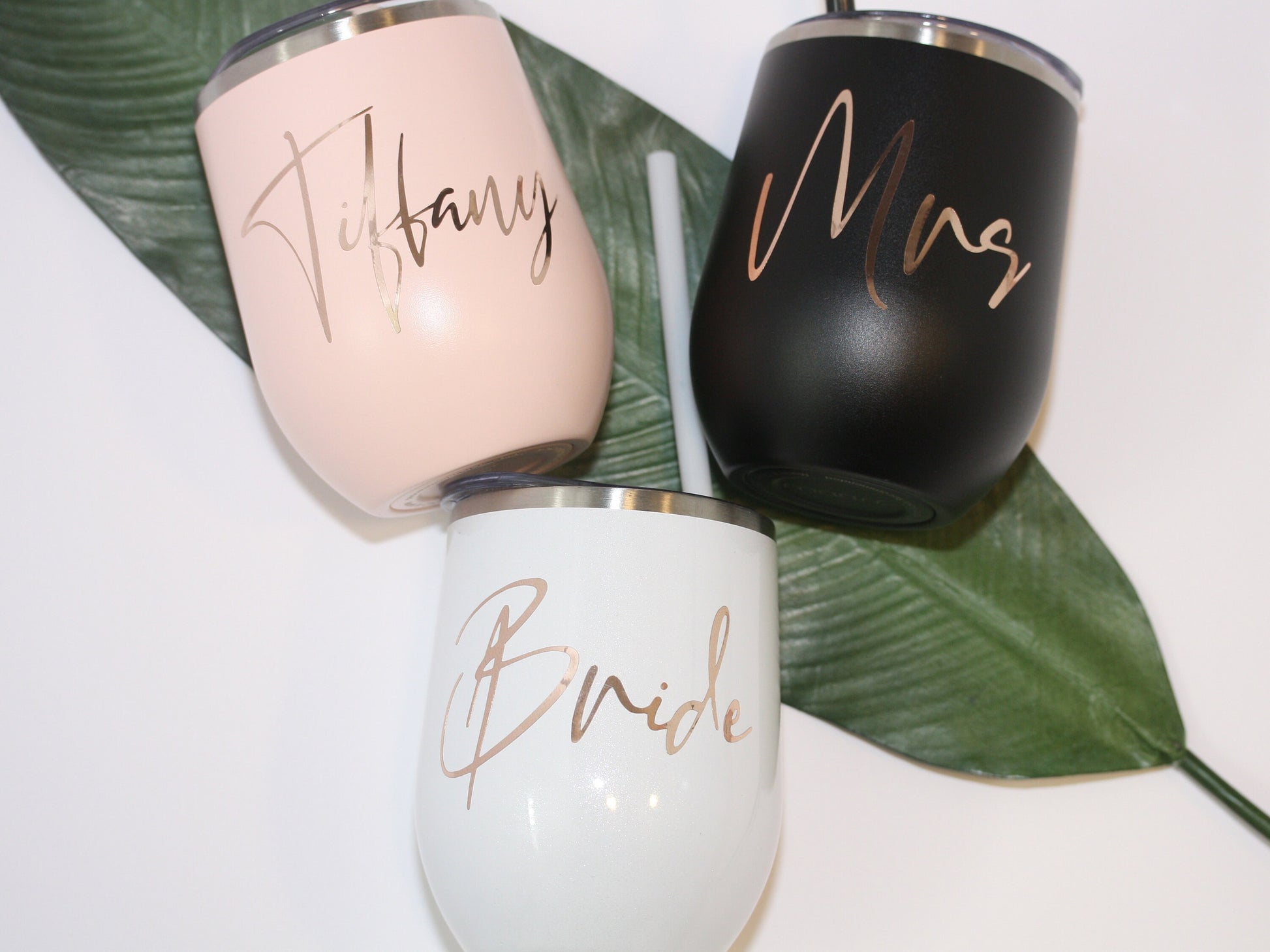 Set of 4 5 6 7 YOU CHOSE QTY metal wine tumbler with lid and straw Bridal shower favors Personalized Bridesmaid Gifts rose gold - MWT4V