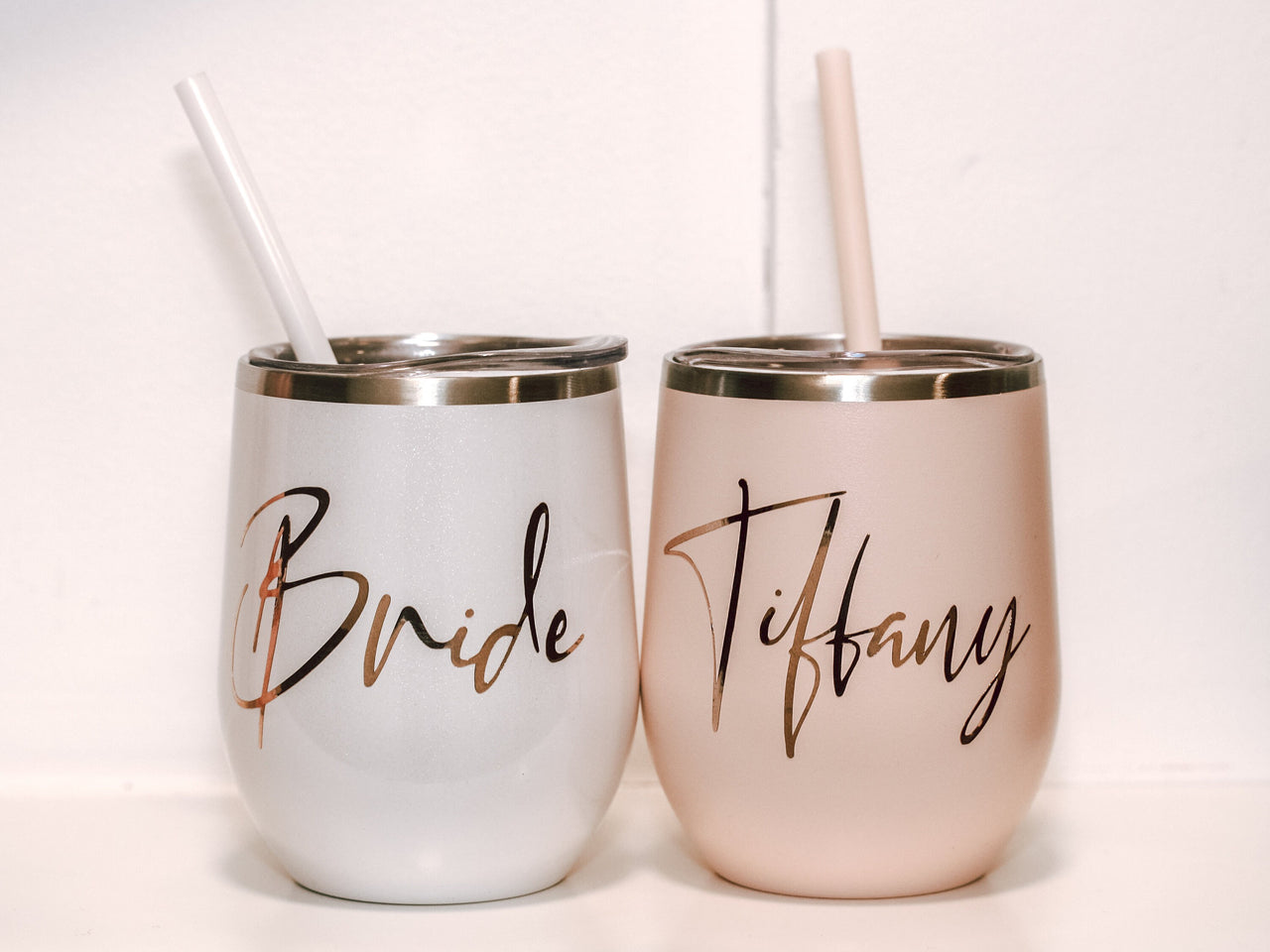 Set of 4 5 6 7 YOU CHOSE QTY metal wine tumbler with lid and straw Bridal shower favors Personalized Bridesmaid Gifts rose gold - MWT4V
