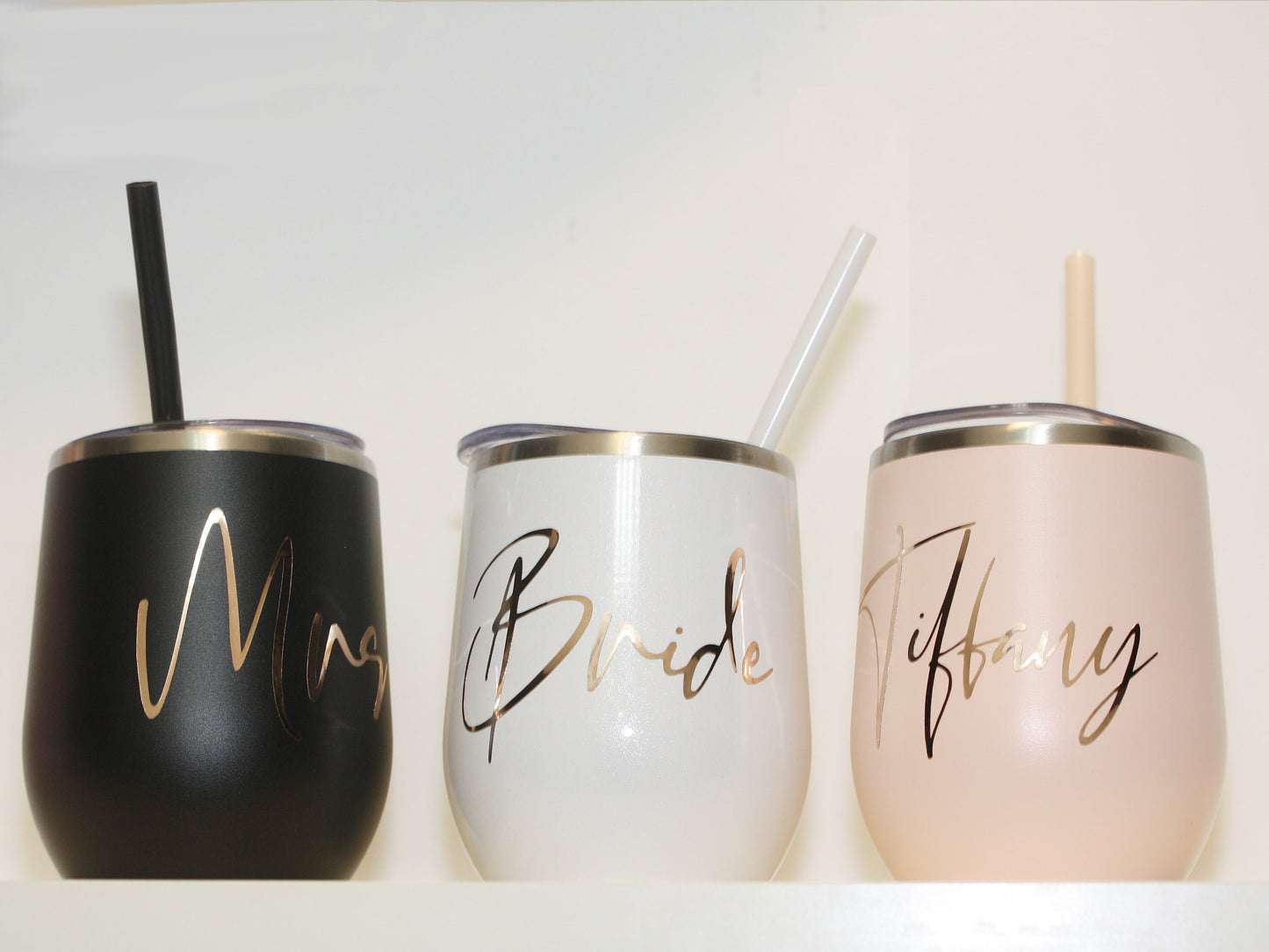 Set of 4 5 6 7 YOU CHOSE QTY metal wine tumbler with lid and straw Bridal shower favors Personalized Bridesmaid Gifts rose gold - MWT4V