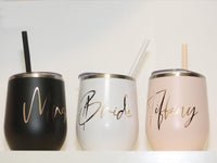 Thumbnail for Set of 4 5 6 7 YOU CHOSE QTY metal wine tumbler with lid and straw Bridal shower favors Personalized Bridesmaid Gifts rose gold - MWT4V