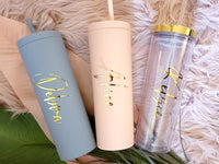 Thumbnail for Personalized Tumbler with Lid and Straw, Custom Name Matte Skinny Tumbler, Holographic, acrylic cups, hen party favors, Bridesmaids Gifts
