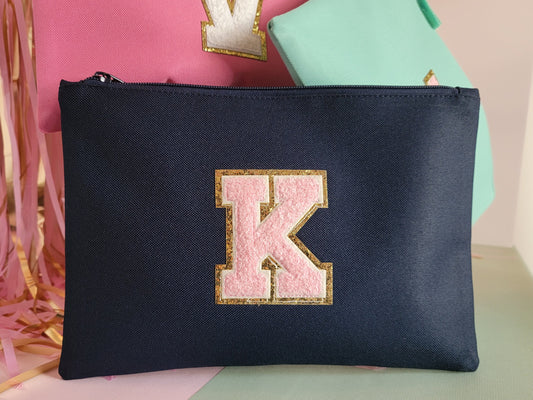 Personalized Varsity Letter Patch Makeup Bag