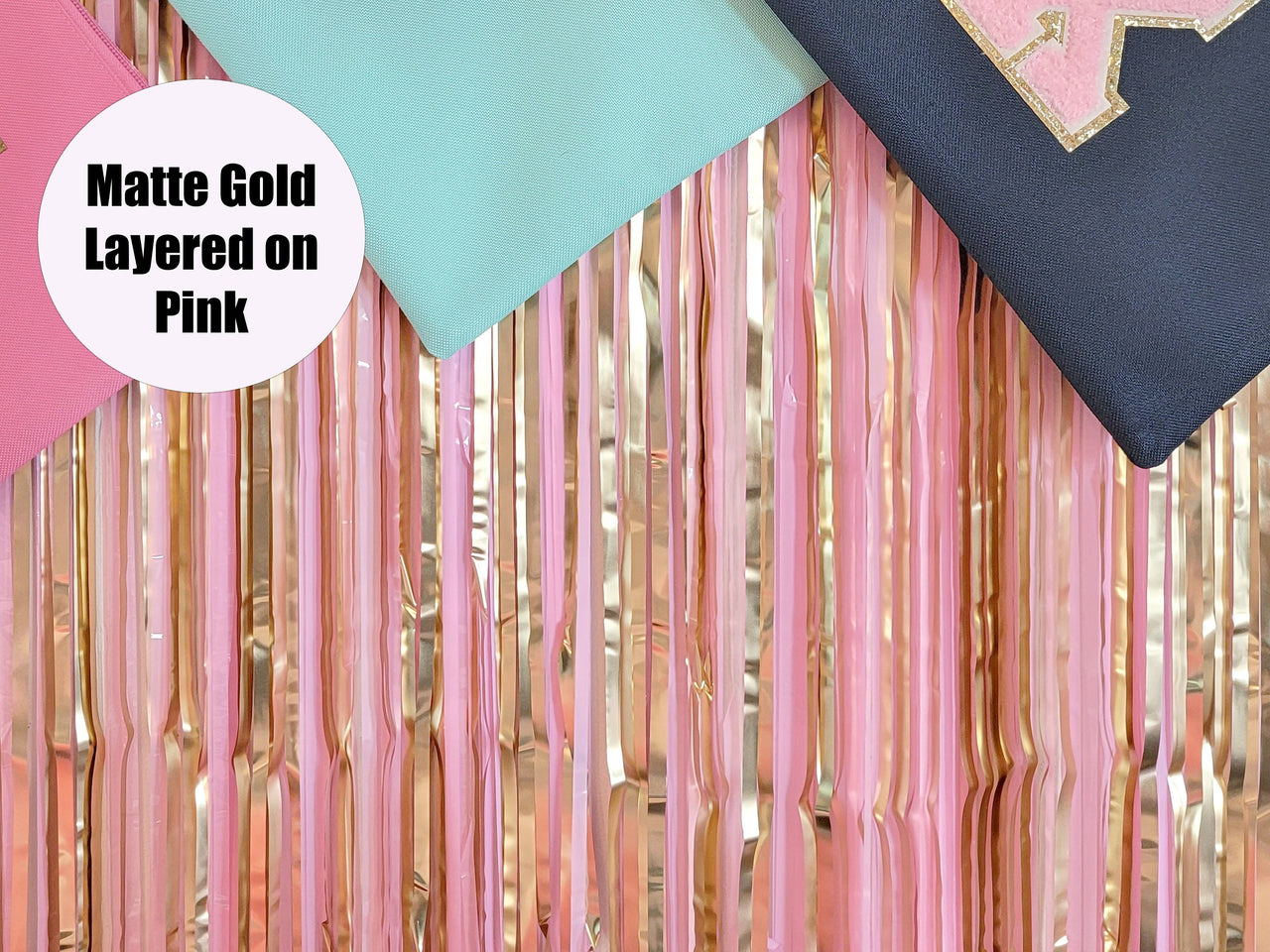 Matte Pink Fringe Foil Curtain Set of 2