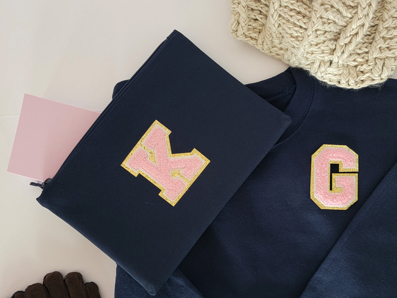 Personalized Varsity Letter Patch Makeup Bag