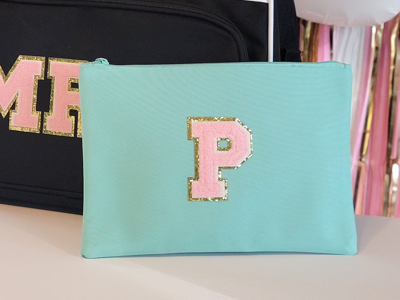 Personalized Varsity Letter Patch Makeup Bag