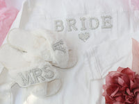 Thumbnail for Bride Slippers, Bridesmaid slippers, Bridal slippers, custom slippers, fluffy slippers with Pearl patch, Wedding set, bridesmaid gifts