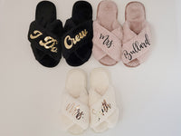 Thumbnail for Bride Slippers, Bridesmaid slippers, Bridal slippers, custom slippers, fluffy slippers, Wedding slipper set, bridesmaid gifts, personalized