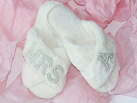 Thumbnail for Bride Slippers, Bridesmaid slippers, Bridal slippers, custom slippers, fluffy slippers with Pearl patch, Wedding set, bridesmaid gifts