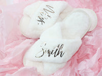 Thumbnail for Bride Slippers, Bridesmaid slippers, Bridal slippers, custom slippers, fluffy slippers, Wedding slipper set, bridesmaid gifts, personalized