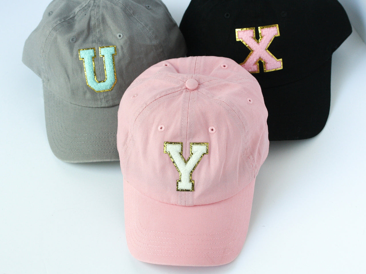 Varsity Letter Patch Hat, Preppy Ball Cap, Personalized soft top baseball hat for bride and bridesmaids, bachelorette party hats, Beach pool