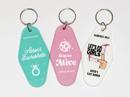 Set of 10 Camp Bachelorette Favors Retro Motel Keychains Custom Glamping Camping Outdoorsy Mountain Bach Adventure Asheville Lake House Tent