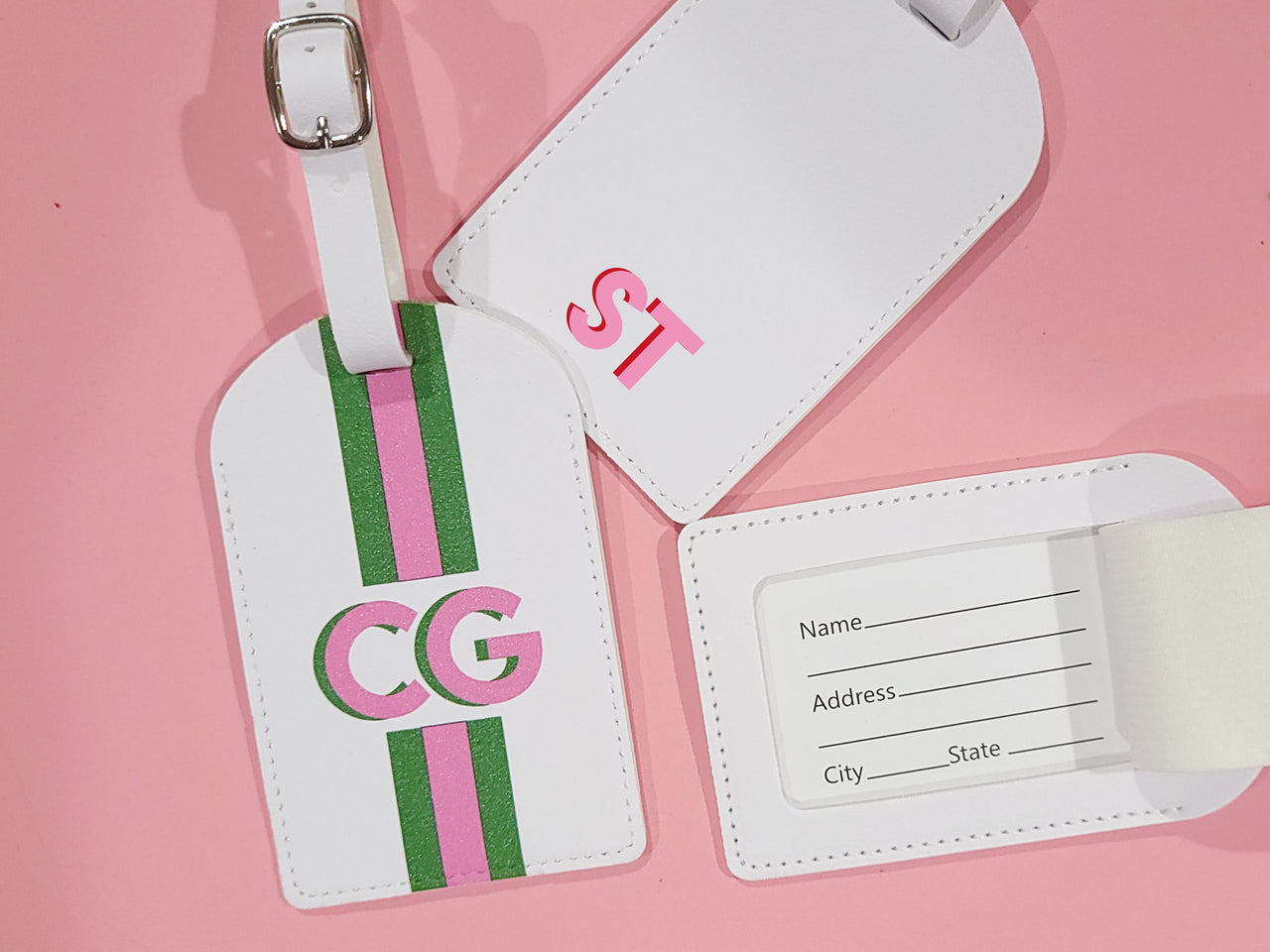 Personalized Shadow Monogram Vegan Leather Luggage Bag Tag Bridesmaid Gift Bachelorette Party Favors