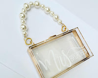 Thumbnail for Personalized Acrylic Bridal Clutch for Future Mrs Bride With Chunky Pearl Strap and New Last Name