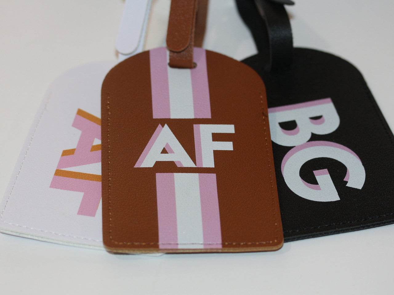 Personalized Shadow Monogram Vegan Leather Luggage Bag Tag in fun and colorful colors