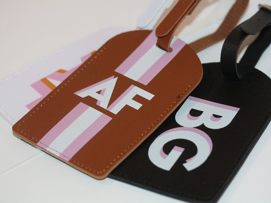Personalized Shadow Monogram Vegan Leather Luggage Bag Tag in fun and colorful colors