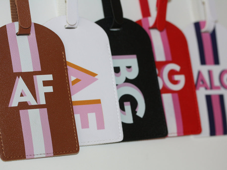 Personalized Shadow Monogram Vegan Leather Luggage Bag Tag Bridesmaid Gift Bachelorette Party Favors
