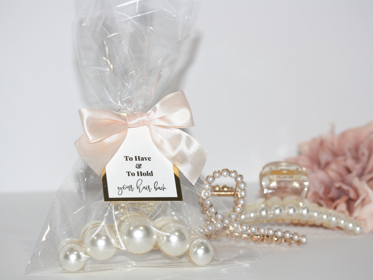 To have and to hold your hair back gift bag with pearl hair claw clip