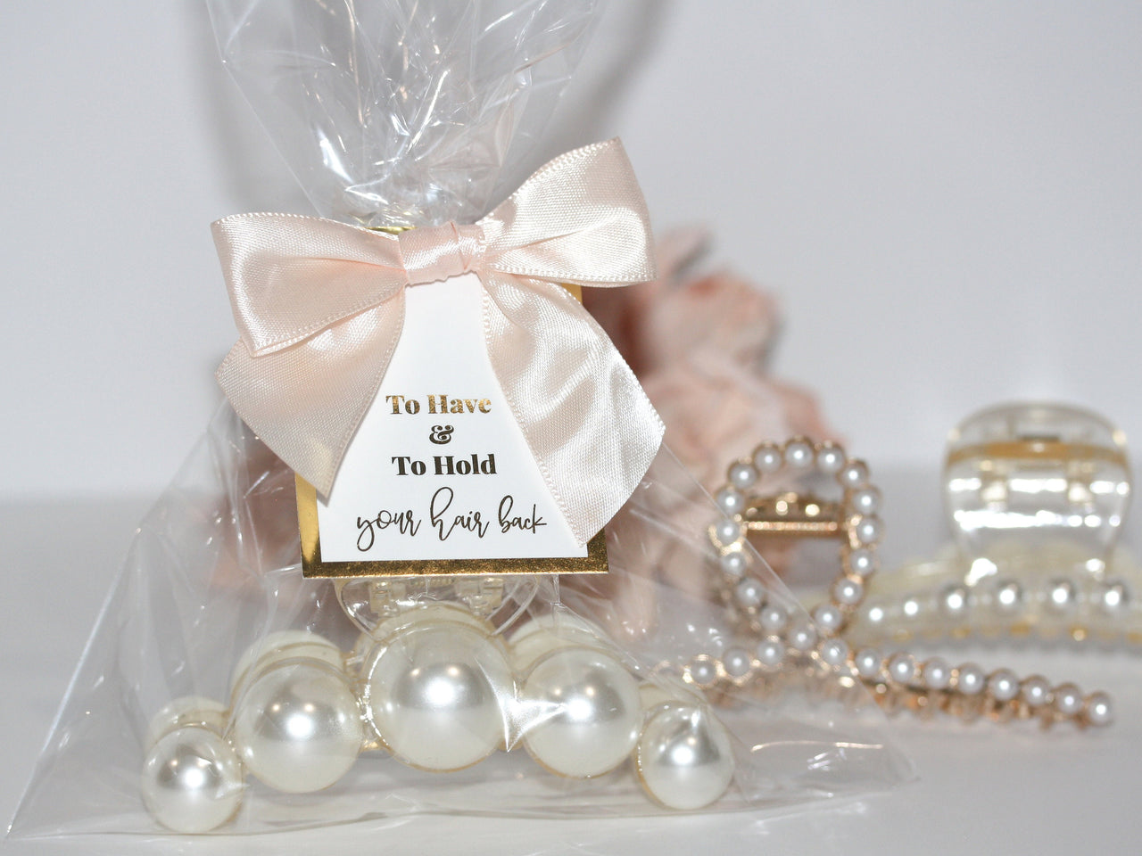 To have and to hold your hair back gift bag with pearl hair claw clip